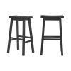 Set of 2 Farmhouse Bar Height Saddle Seat Barstool in Charcoal Black Wood Finish