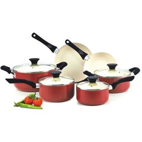 10-Piece Nonstick Ceramic Coating Cookware Set in Red