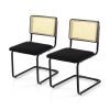 Set of 2 - Modern Mid-Century Black Dining Chair with Beige Rattan Backrest