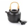 1.2 Quart Black Stoneware Teapot Kettle with Rattan Handle