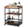 Wood Iron Kitchen Cart with Removeable Tray Top and Wheels