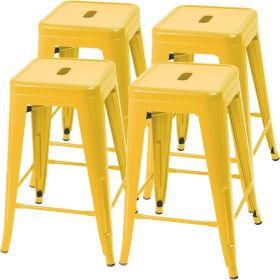 Set of 4 - 24-in. Indoor/Outdoor Backless Stacking Yellow Metal Barstools