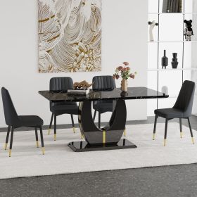 Table and chair set.63"W x 37"D x 30"H Black Marble MDF DiningTable Set with 4 Black PU Chairs with black metal legs.Bring a comfortable home experien