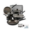 Farberware Easy Clean 22 Piece Nonstick Cookware Pots and Pans Set, Black