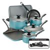 Farberware High Performance 17 Piece Nonstick Aluminum Pots and Pans Set, Aqua