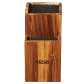 VEVOR Universal Knife Holder, Acacia Wood Knife Block Without Knives, Two-Tier Knife Storage Stand with PP Brush