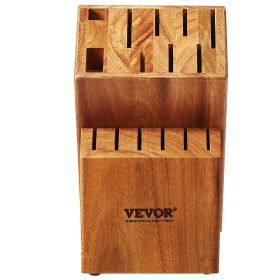 VEVOR Knife Storage Block 15 Slots, Acacia Wood Universal Knife Holders Without Knives, Large Countertop Butcher Block Knife Organizer