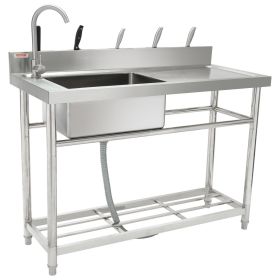 VEVOR Stainless Steel Utility Sink, Free Standing Single Bowl Commercial Kitchen Sink Set w/Workbench