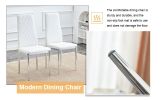 Grid armless high backrest dining chair, 6-piece set of white chairs and plated silver legs, office chair. Suitable for restaurants, living rooms