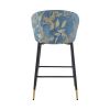 Counter Height Bar Stools Set of 2, Jacquard Upholstered Bar Chairs, Metal Footrest and Frame for Kitchen,Dining Room,28"H Seat Height , Blue