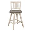 Counter Height Chairs Set of 2, White Gray 360-degree Swivel Chair Solid Rubberwood Kitchen Dining Furniture, Vertical Slat Back