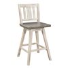 Counter Height Chairs Set of 2, White Gray 360-degree Swivel Chair Solid Rubberwood Kitchen Dining Furniture, Vertical Slat Back