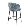 Counter Height Bar Stools Set of 2, Jacquard Upholstered Bar Chairs, Metal Footrest and Frame for Kitchen,Dining Room,28"H Seat Height , Blue