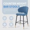 Counter Height Bar Stools Set of 2, Jacquard Upholstered Bar Chairs, Metal Footrest and Frame for Kitchen,Dining Room,28"H Seat Height , Blue