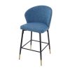 Counter Height Bar Stools Set of 2, Jacquard Upholstered Bar Chairs, Metal Footrest and Frame for Kitchen,Dining Room,28"H Seat Height , Blue