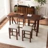 Modern 5-Piece Dining Table Set with Power Outlets,Bar Kitchen Table Set with Upholstered Stools, Easy Assemble, Walnut Table+Beige Stool