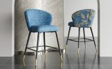 Counter Height Bar Stools Set of 2, Jacquard Upholstered Bar Chairs, Metal Footrest and Frame for Kitchen,Dining Room,28"H Seat Height , Blue